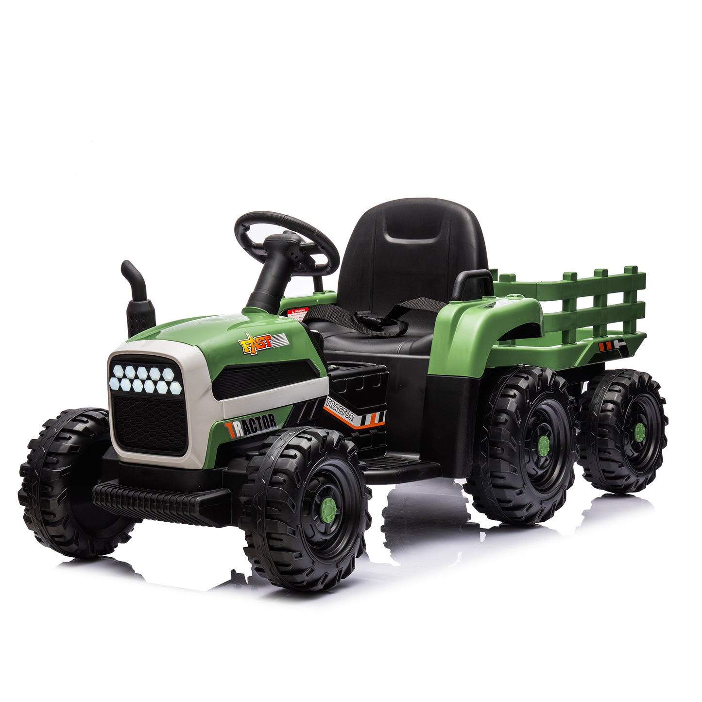 Electric Ride-On Tractor with Trailer, 12V Battery Powered Toy Car for Kids with Remote Control