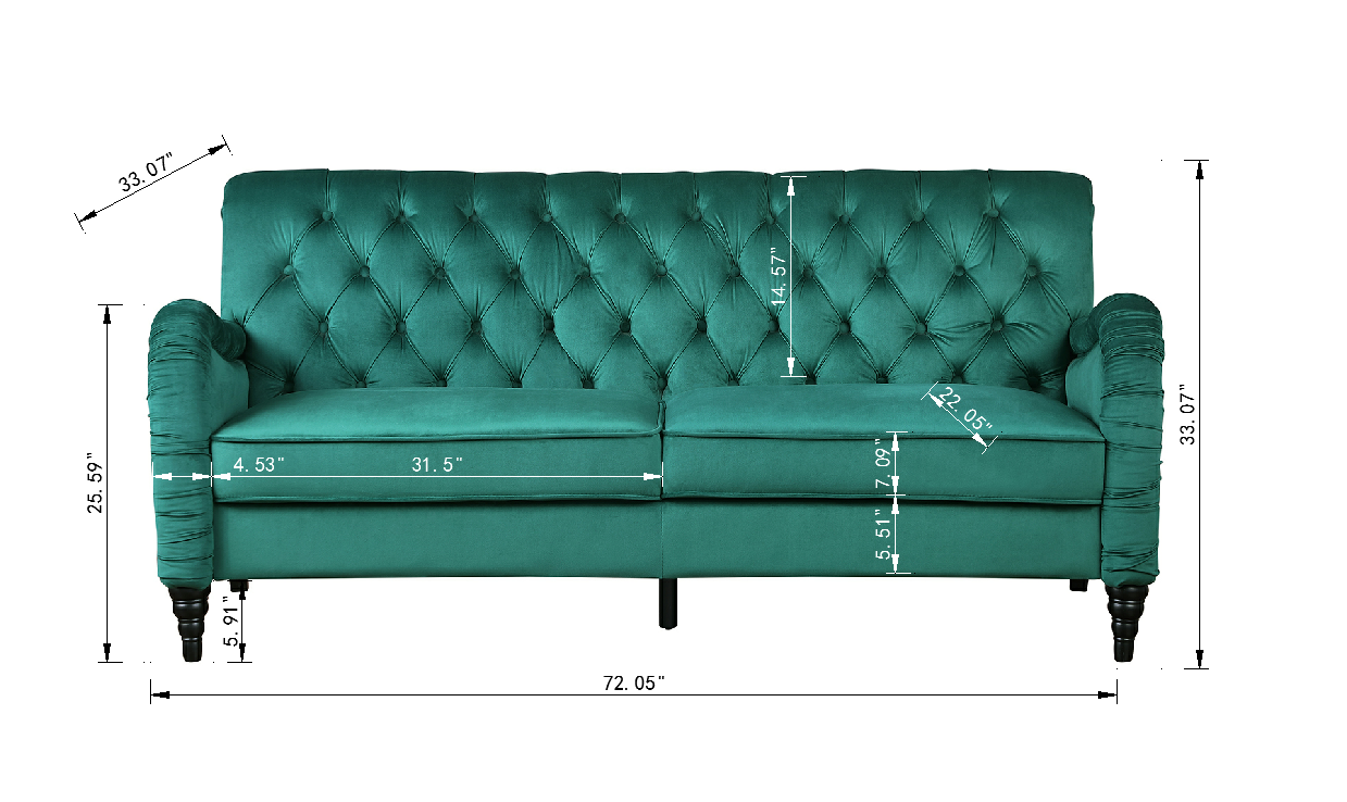 Modern Dark Green Velvet Chesterfield 3-Seater Sofa