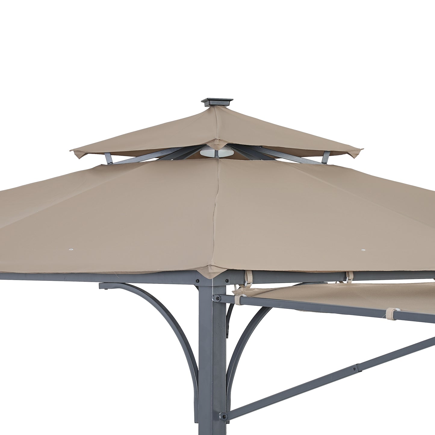 Patio 9.8ft.L x 9.8ft.W Gazebo with Extended Side Shed/Awning and LED Light for Backyard,Poolside, Deck, Brown