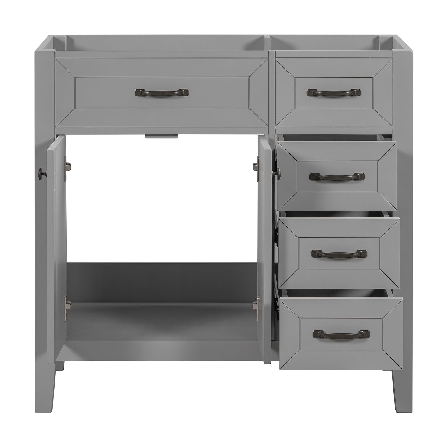 36" Bathroom Vanity without Sink, Cabinet Base Only, Bathroom Cabinet with Drawers, Solid Frame and MDF Board, Grey