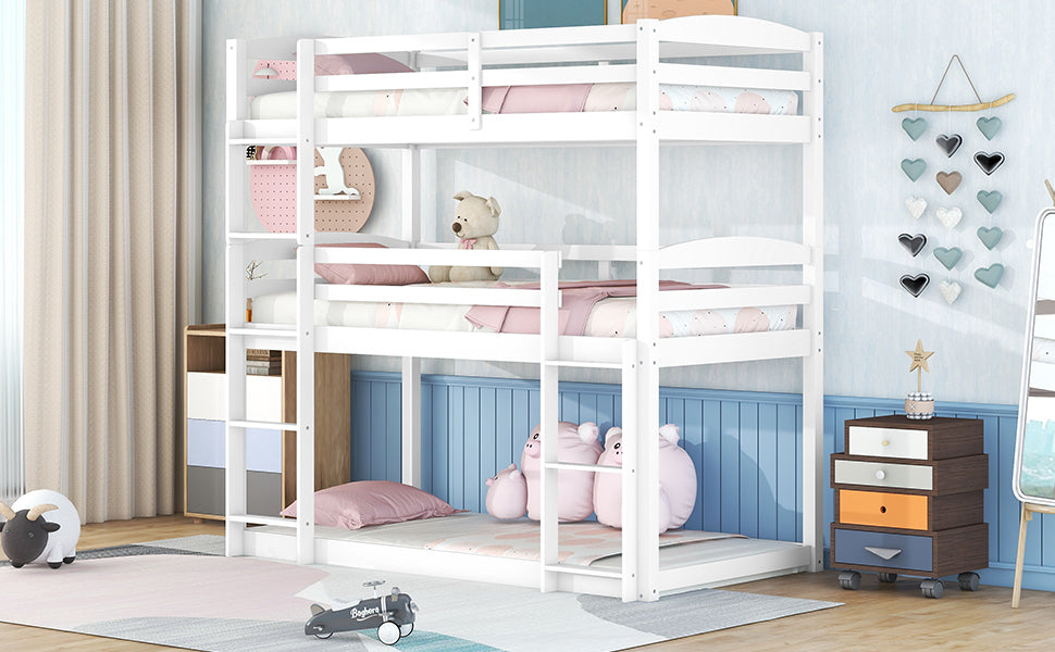 White Triple Bunk Bed with Three Twin Beds