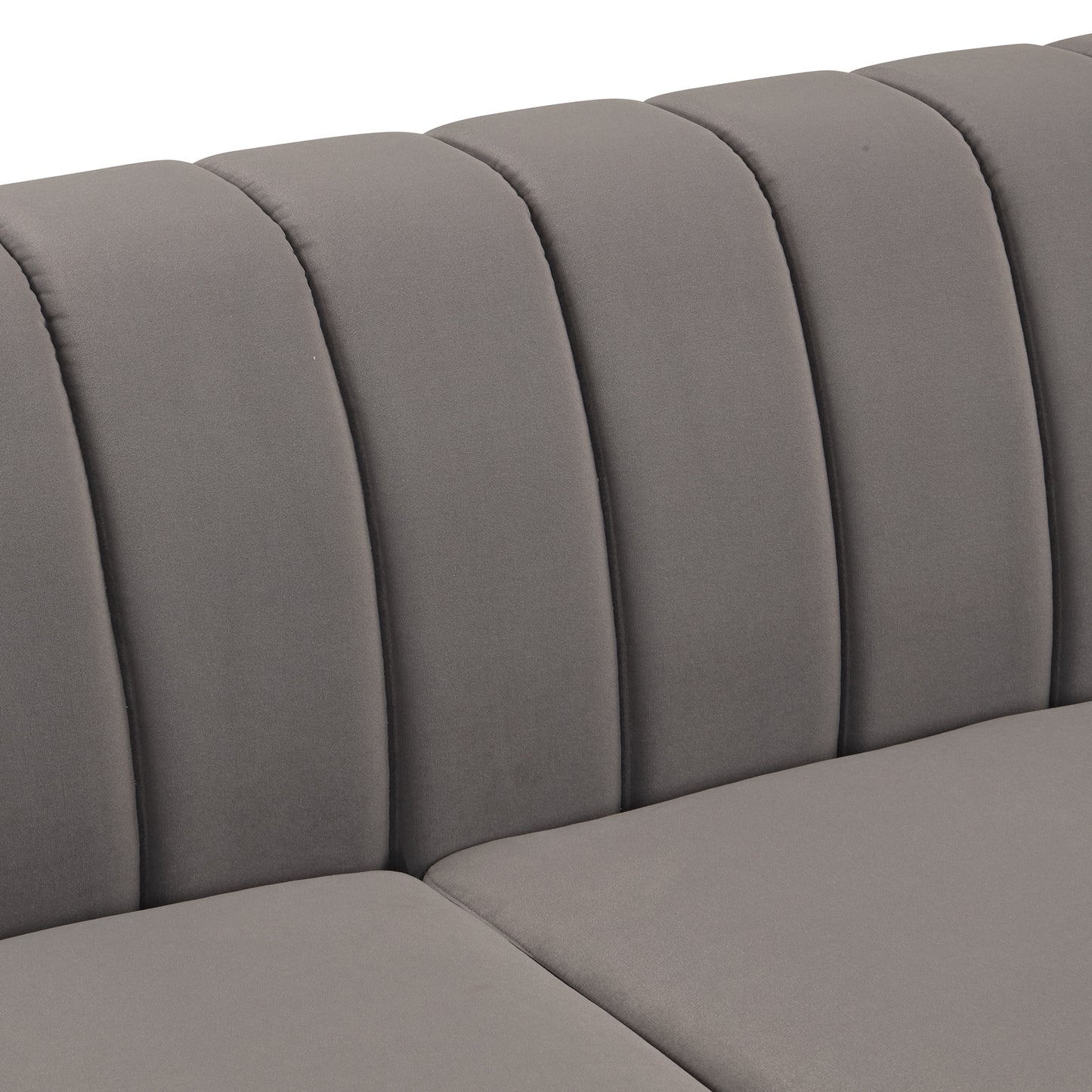 Contemporary Gray Upholstered Sofa with Buttoned Tufted Backrest and Solid Wood Legs