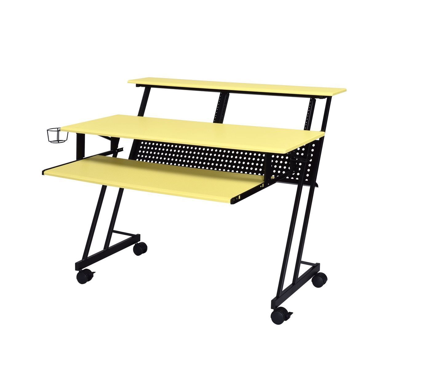 Yellow & Black Suitor Music Studio Desk with Keyboard Tray and Shelf