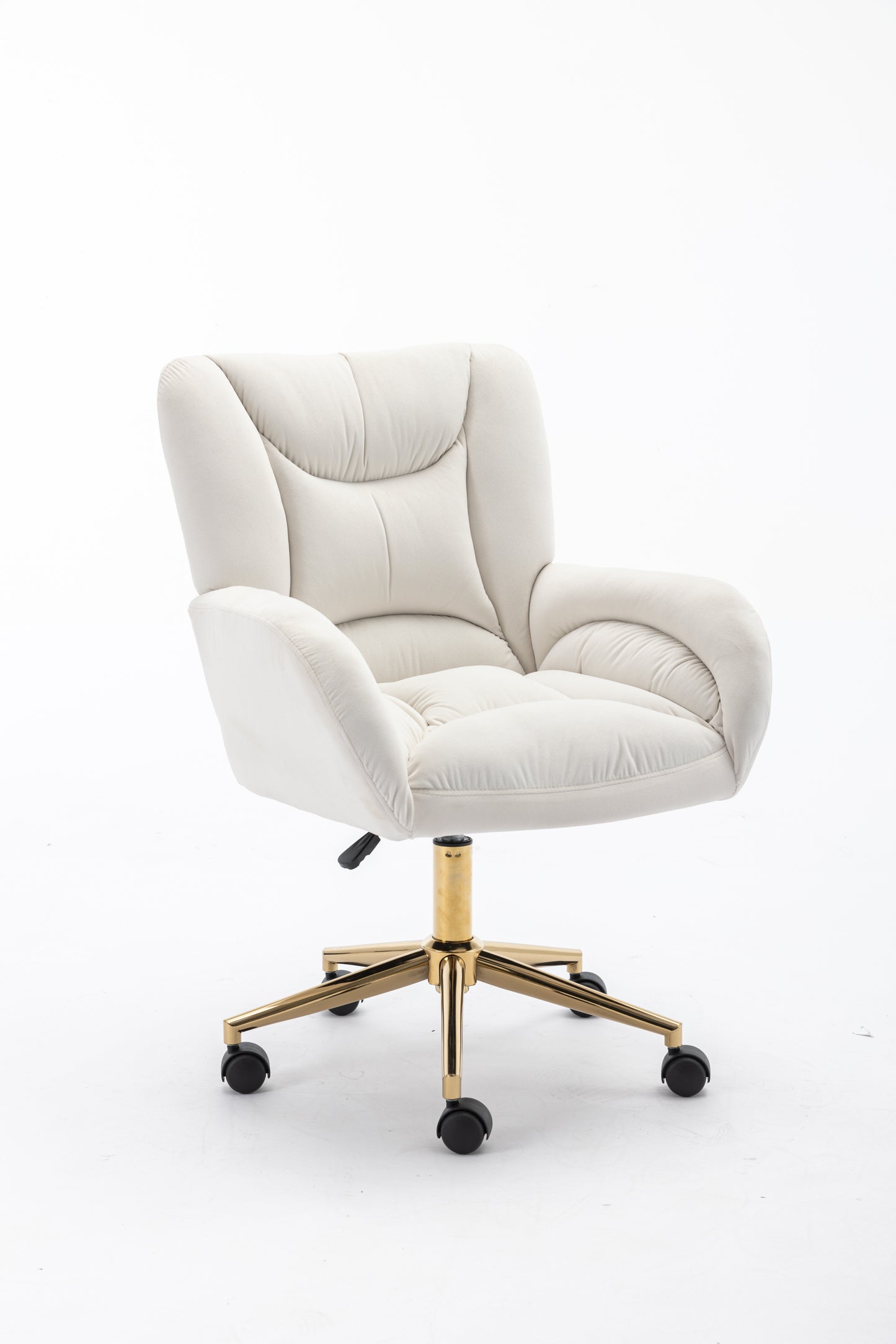 005-Velvet Fabric 360 Swivel Home Office Chair With Gold Metal Base And Universal Wheels,Ivory