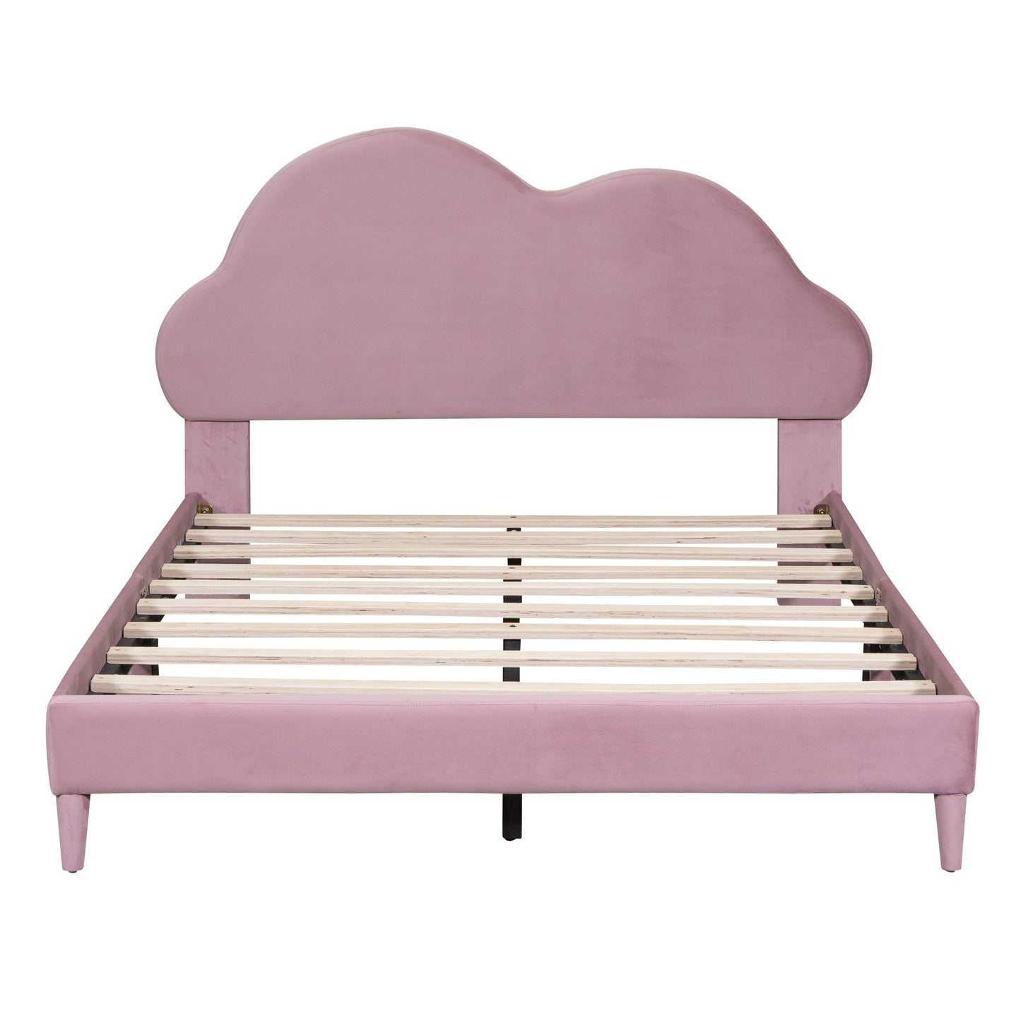 Full size Upholstered Cloud-Shape Bed ,Velvet Platform Bed with Headboard,No Box-spring Needed,Pink