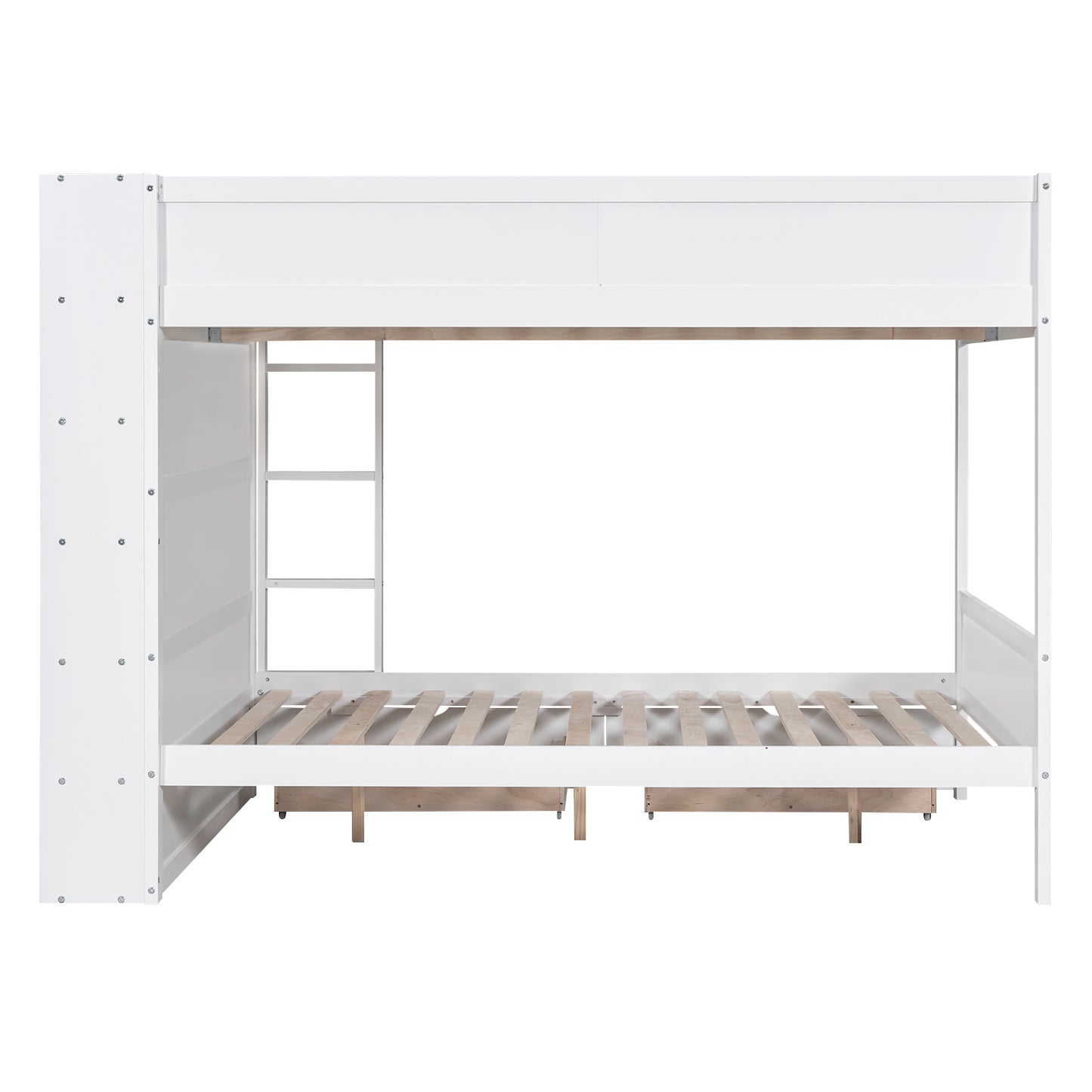 White Full over Full Bunk Bed with Bonus Storage and Multi-layer Cabinet