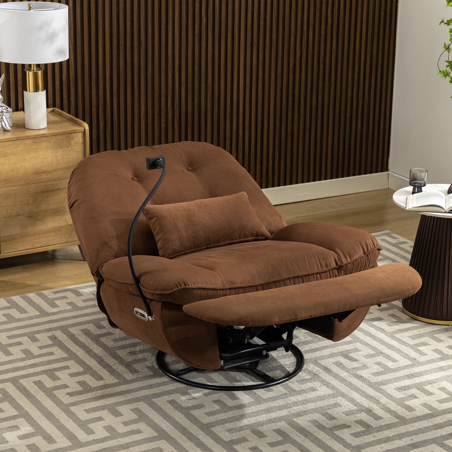 Intelligent Brown Power Recliner Sofa with Swivel, USB Charger, Bluetooth, and Voice Control