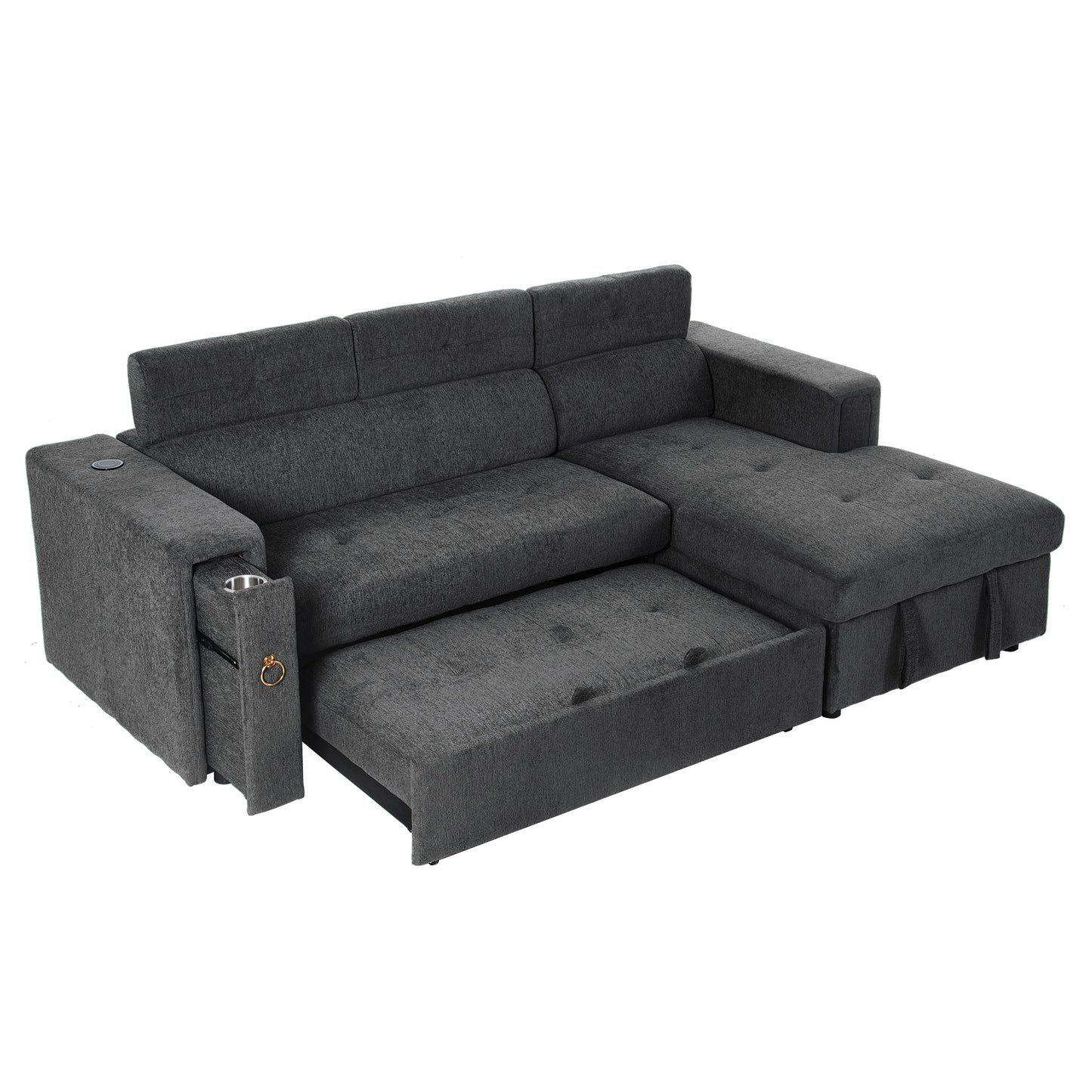 Versatile 96 L-Shape Sectional Sofa with Wireless Charging and Hidden Storage in Grey Linen