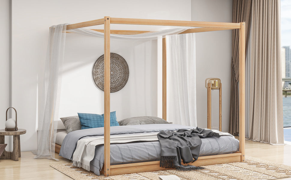 King Size Canopy Platform Bed with Support Legs, Natural