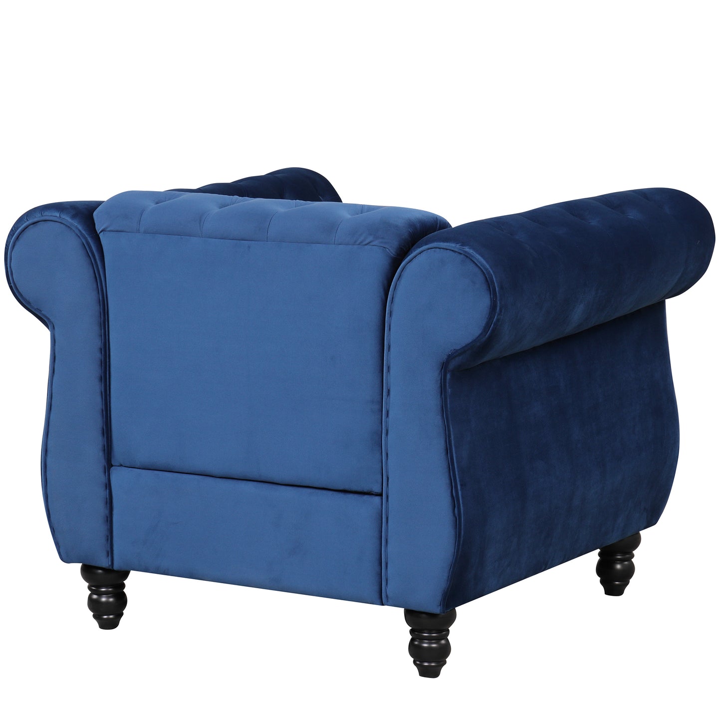 39 Plush Blue Upholstered Modern Sofa with Solid Wood Legs and Buttoned Tufted Backrest