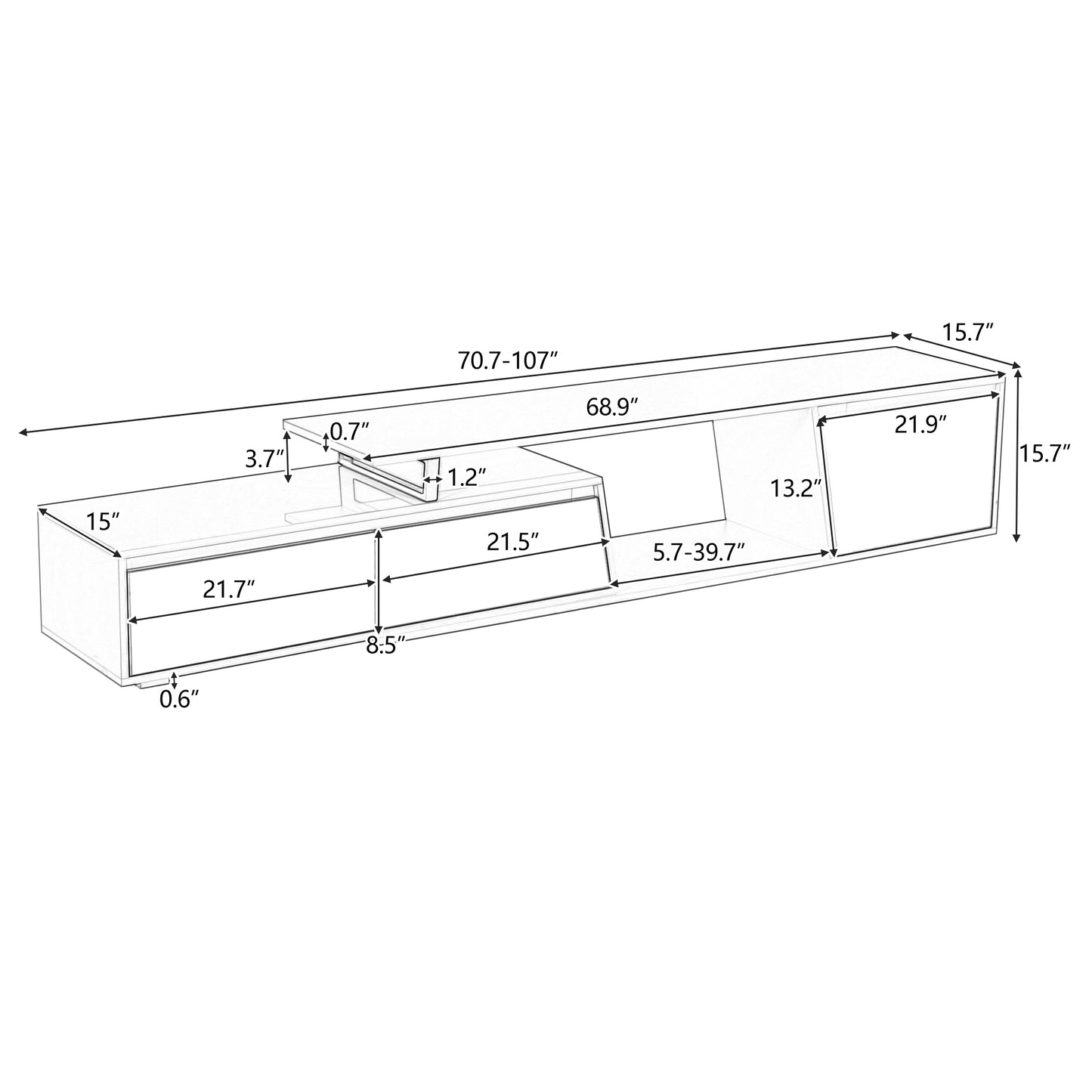 Sleek Rectangle Extendable TV Stand with Ample Storage for TVs Up to 100''