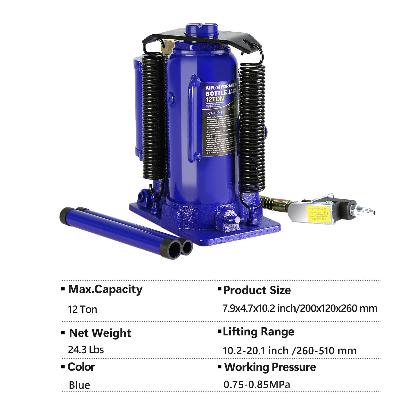 Pneumatic 12 Ton Air Hydraulic Bottle Jack with Manual Hand Pump