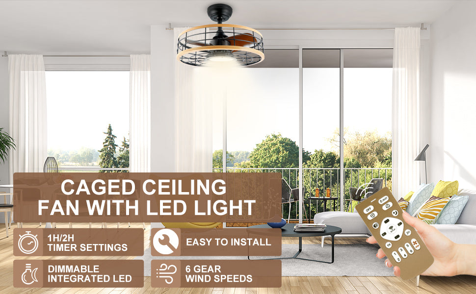 16 Caged Ceiling Fan with Reversible Motor and Remote Control