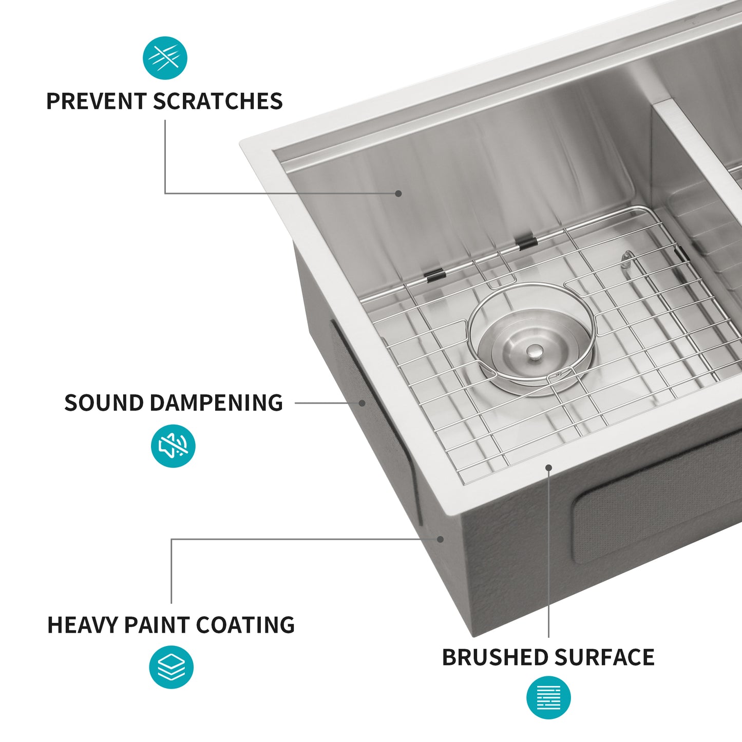 Stainless Steel Farmhouse Double Bowl Kitchen Sink with Silencer Pad