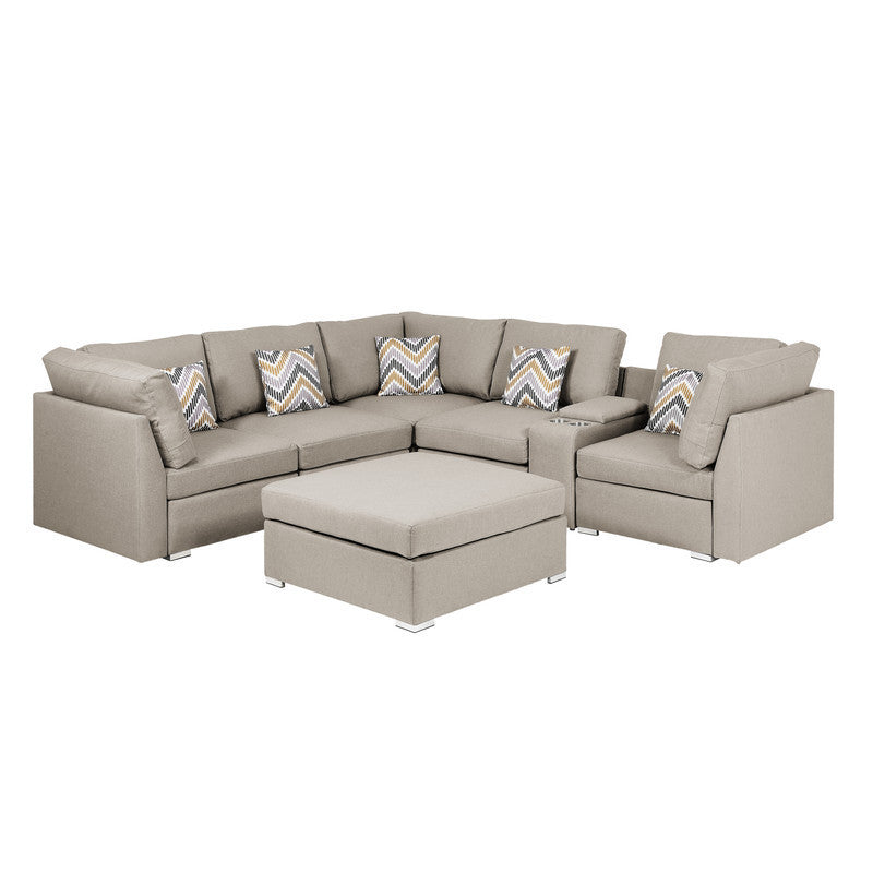 Amira Reversible Sectional Sofa with USB Console, Ottoman, and Modular Design