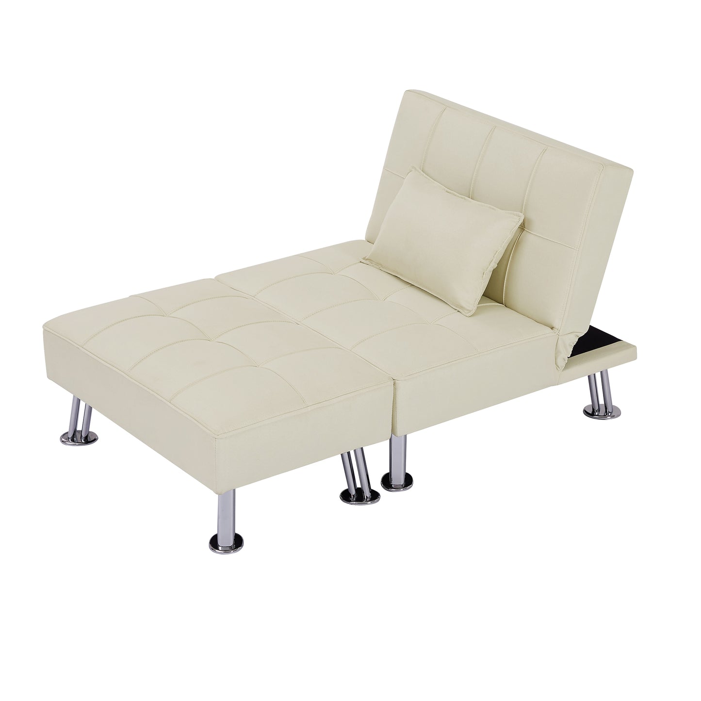 BEIGE  Fabric Single Sofa Bed with Ottoman , Convertible Folding Futon Chair, Lounge Chair Set with Metal Legs .