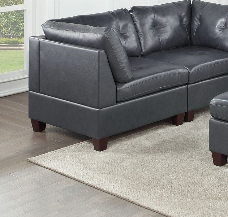 Luxurious Contemporary Black Leather Tufted Sectional Sofa Set