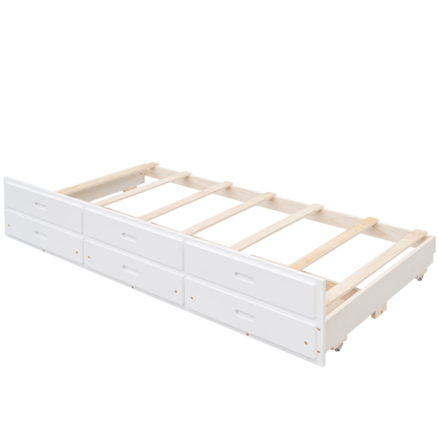 Playful Twin-Over-Full Bunk Bed with Trundle and Drawers - White