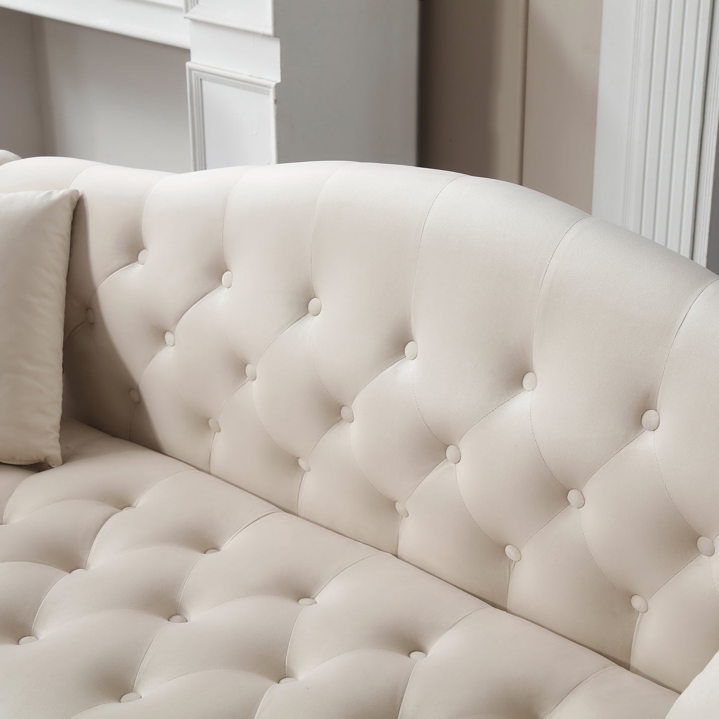 78.7 Classic Chesterfield Velvet Sofa with Silver Metal Legs and Pillows