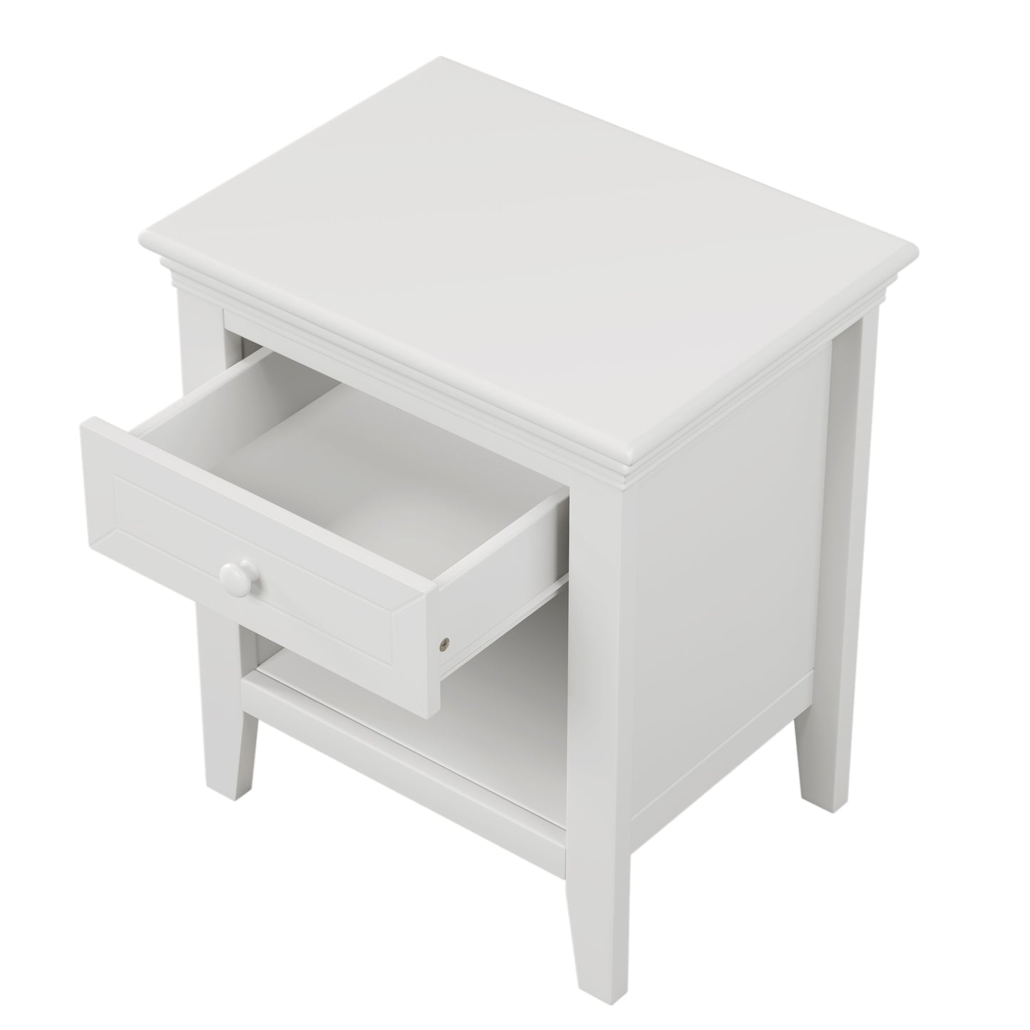 Traditional Concise Style White Solid Wood One-Drawer Nightstand