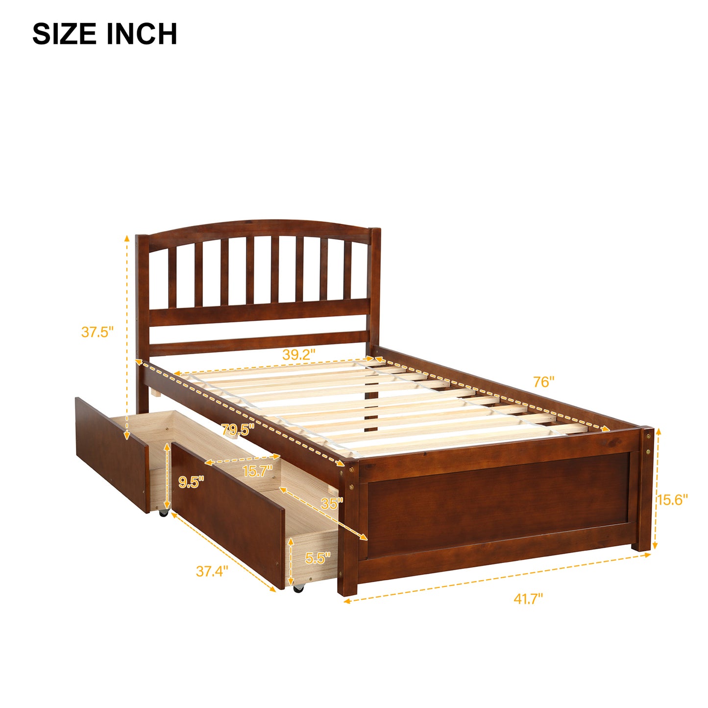 Twin Platform Storage Bed Wood Bed Frame with Two Drawers and Headboard, Walnut(Previous SKU: SF000062DAA)