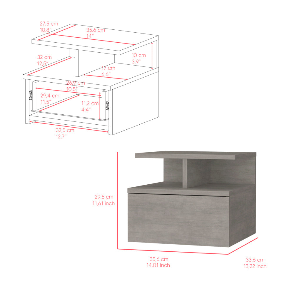 Nightstand Floating Flopini, Bedroom, Concrete Gray