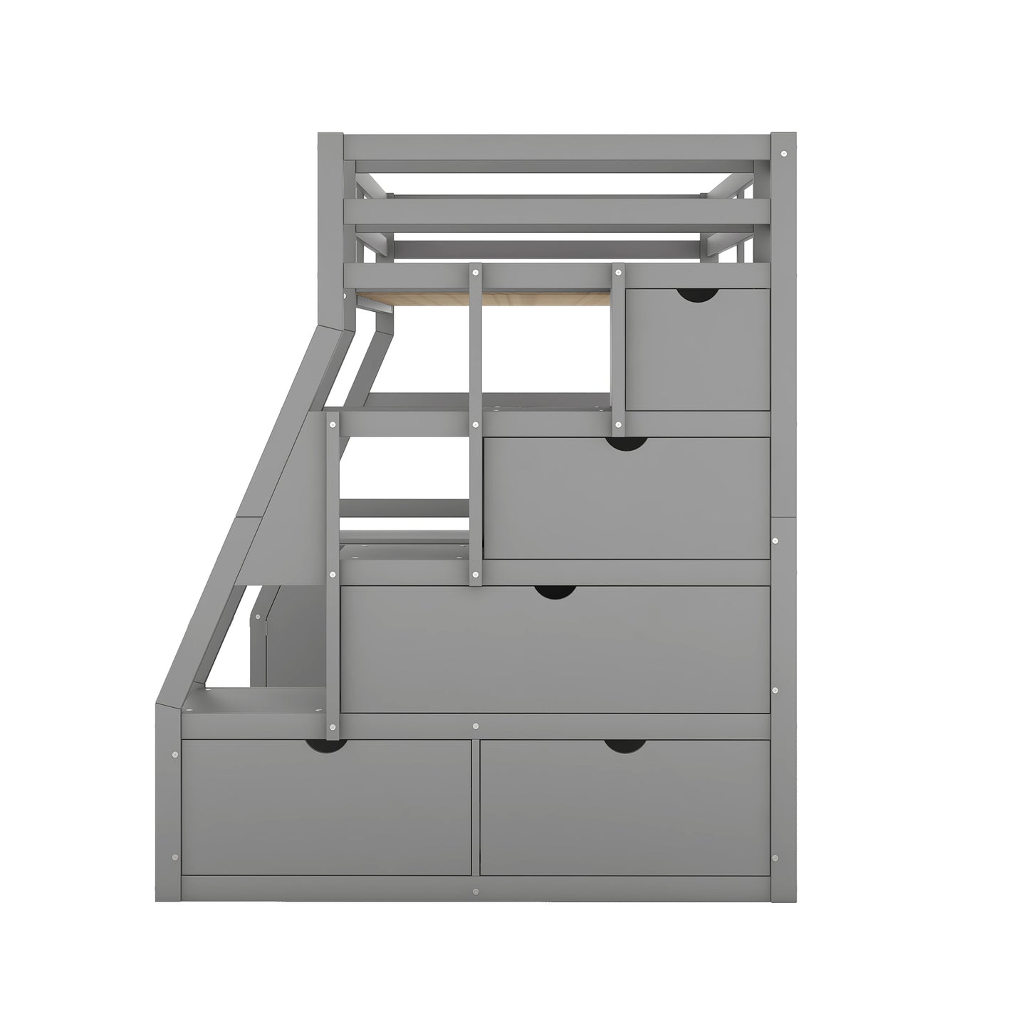 Twin Size Loft Bed with 7 Drawers 2 Shelves and Desk - Gray