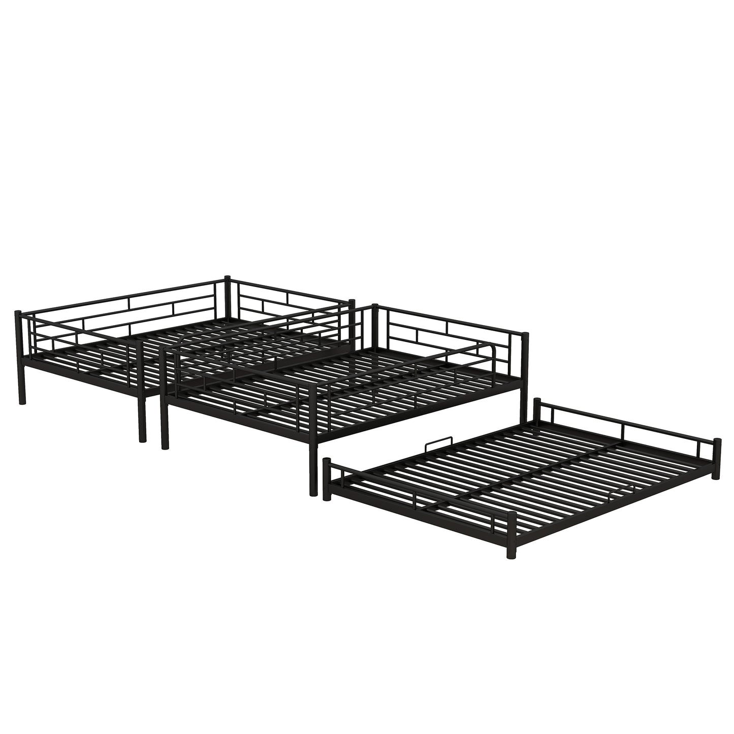 Durable Steel Full Size Triple Bunk Bed in Elegant Black