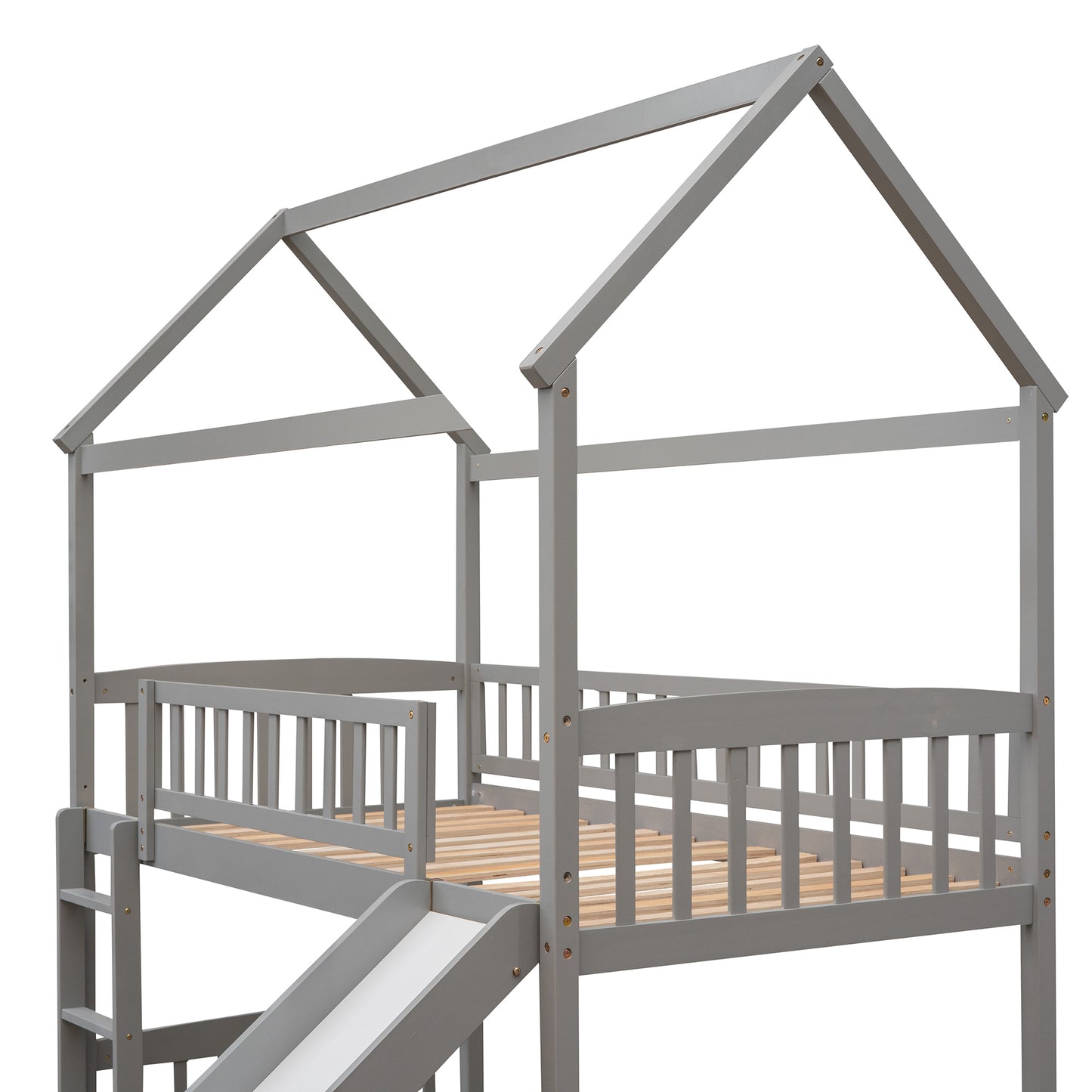 Twin Loft Bed with Slide, House Bed with Slide,White( :LT000212AAE)