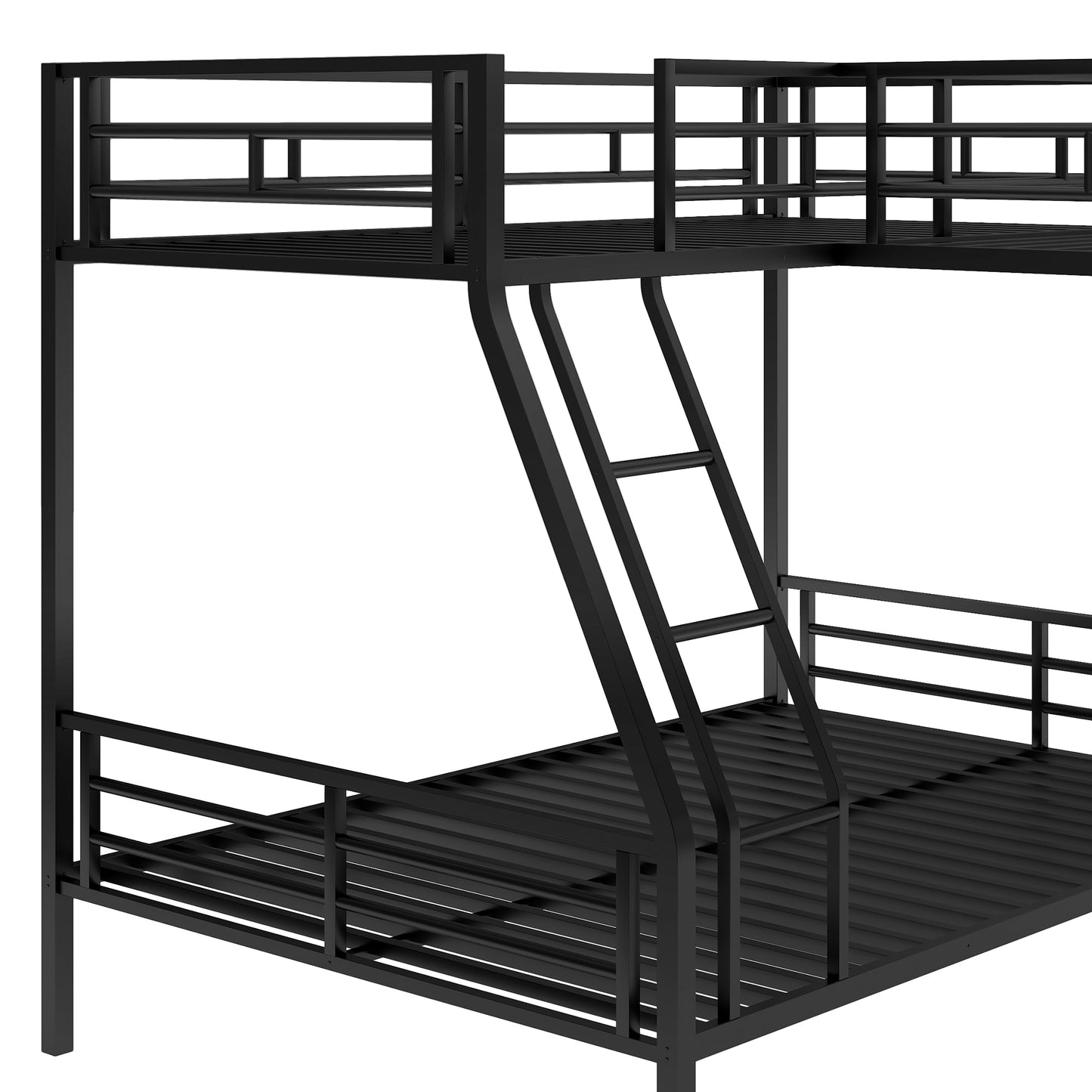 Innovative Space-Saving Twin over Full Bunk Bed with Loft Bed, Desk & Metal Frame, Black