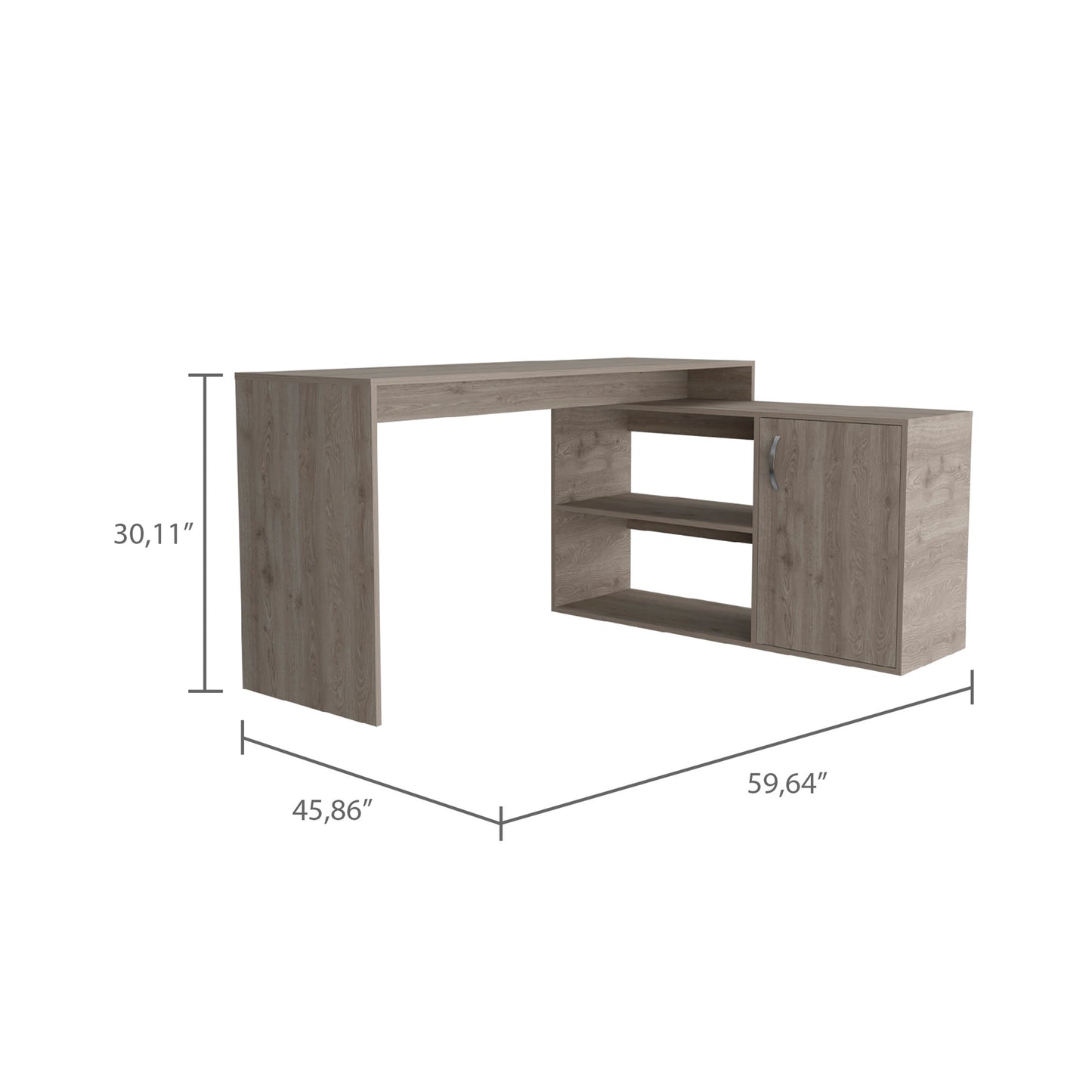 Ridley Light Gray L-Shaped Writing Desk with 2 Shelves - Modern Corner Workspace Upgrade