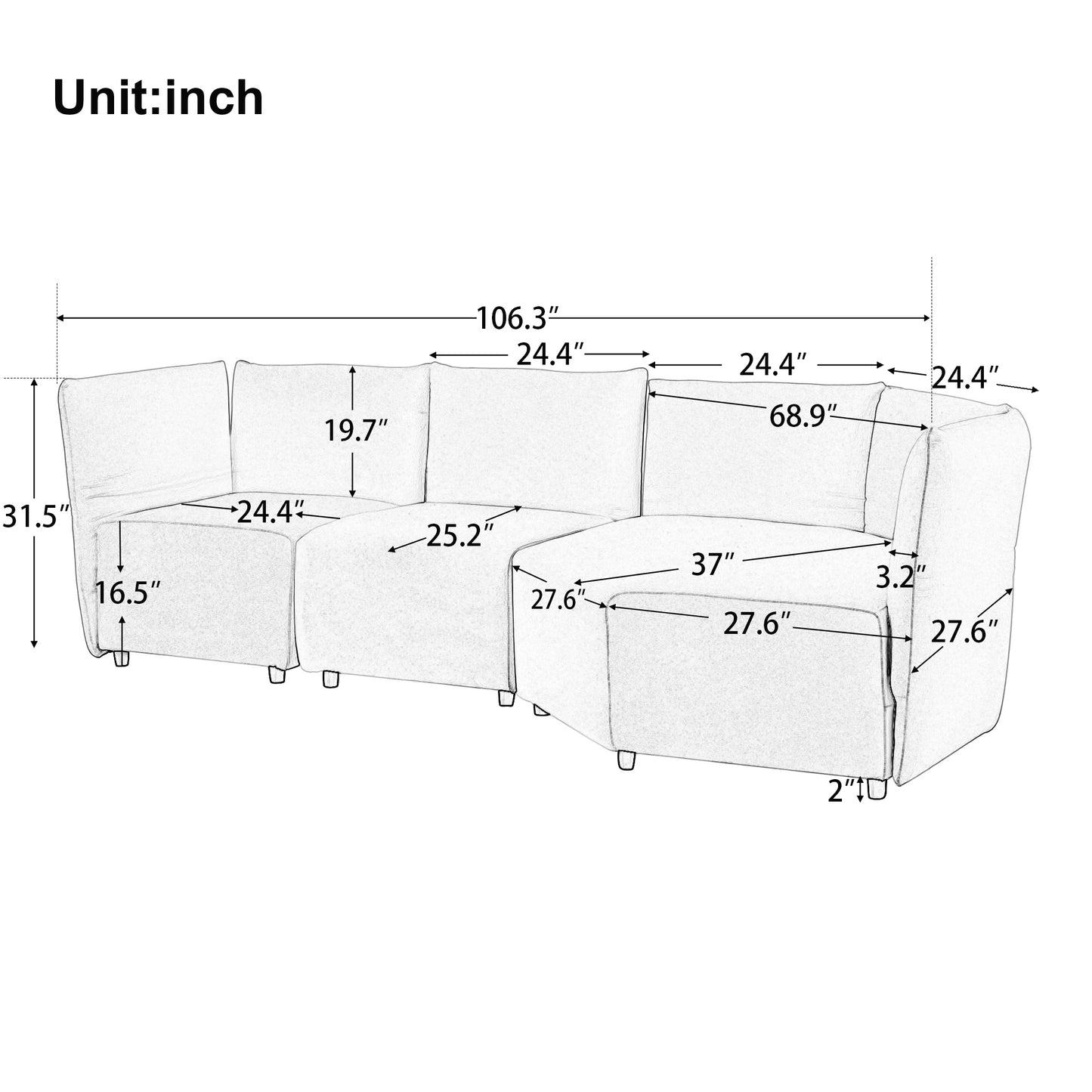 Stylish Sofa Set with Polyester Upholstery with Adjustable Back with Free Combination for Living Room