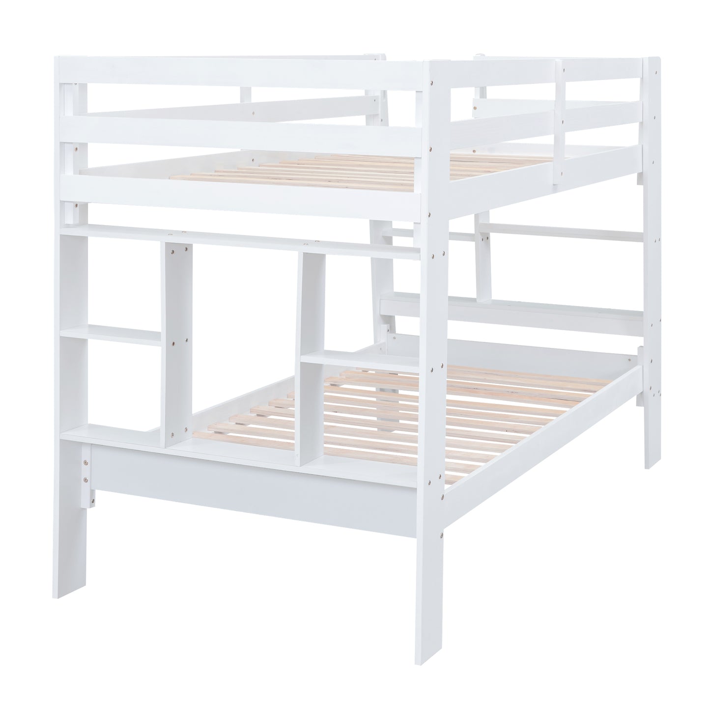 White Bunk Bed with Twin Shelves and Built-in Ladder