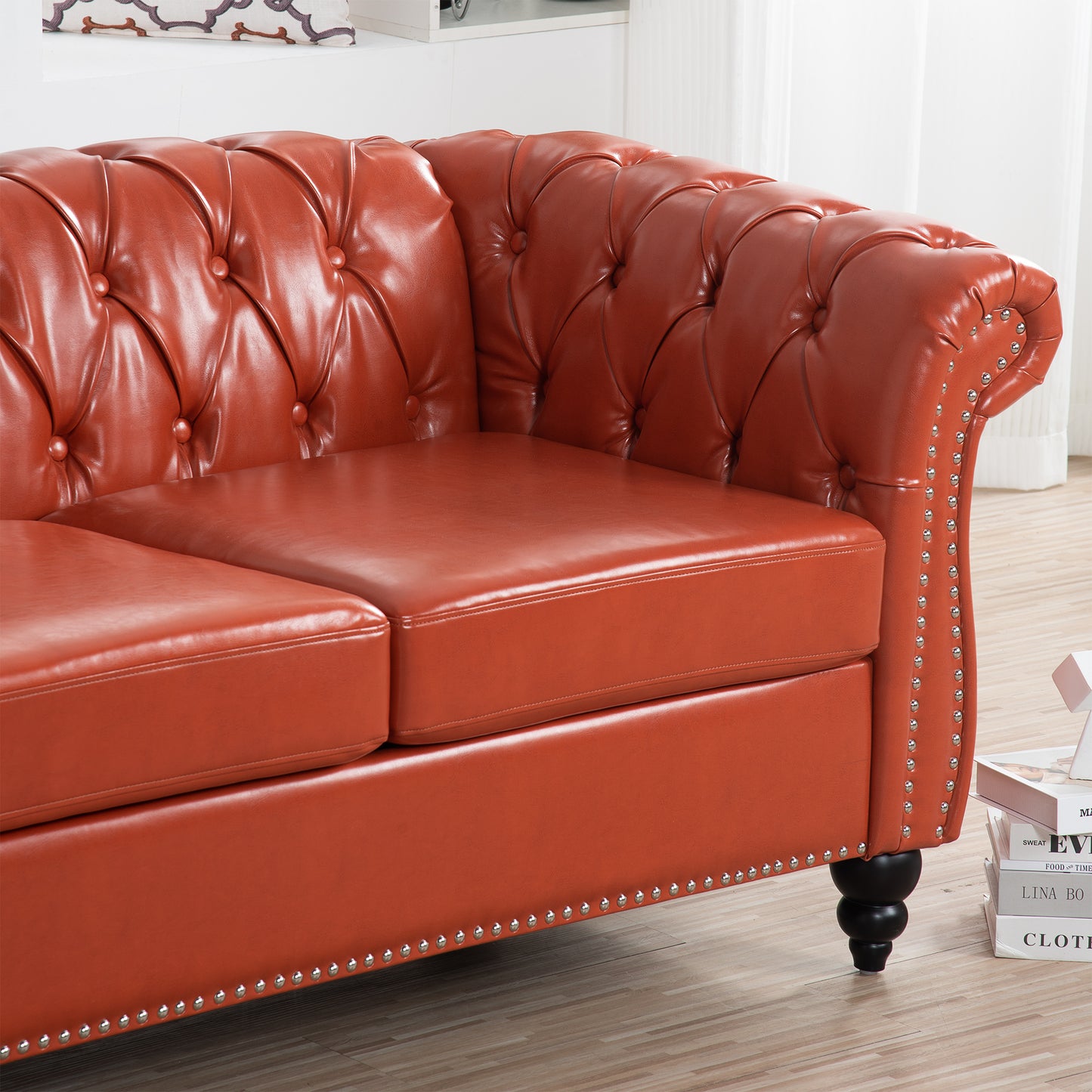 Classic Design 3-Seater Sofa with Rolled Arms and Chesterfield Look