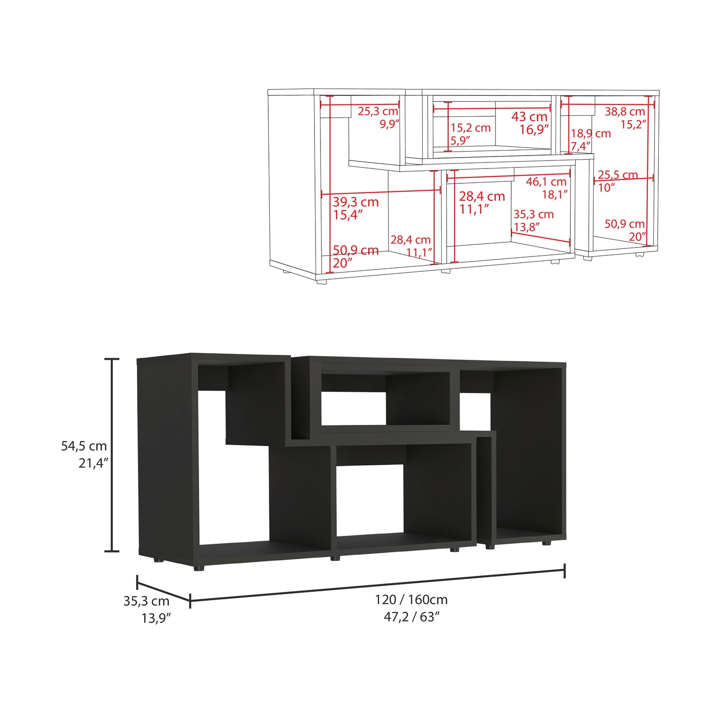 Houston Extendable Black TV Stand for Living Room