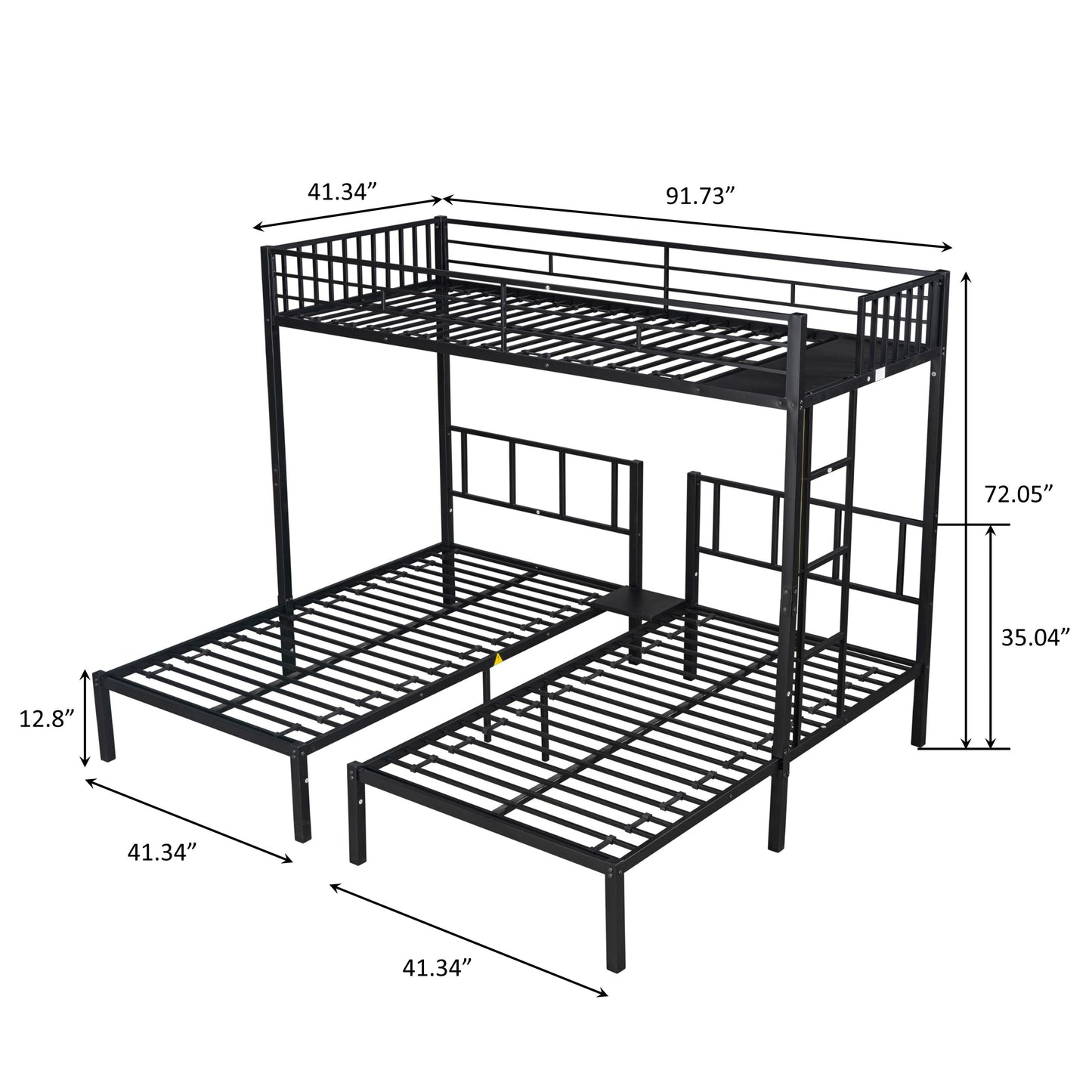 Convertible Metal Triple Bunk Bed - Space-Saving Solution with Noise Reduction