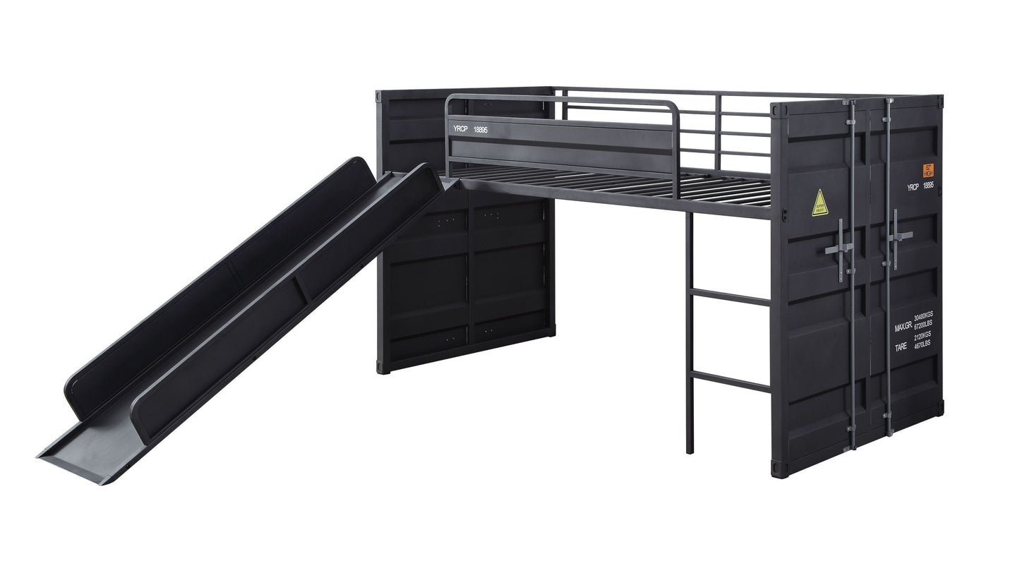 Cargo Twin Loft Bed w/Slide, Gunmetal Finish 38305