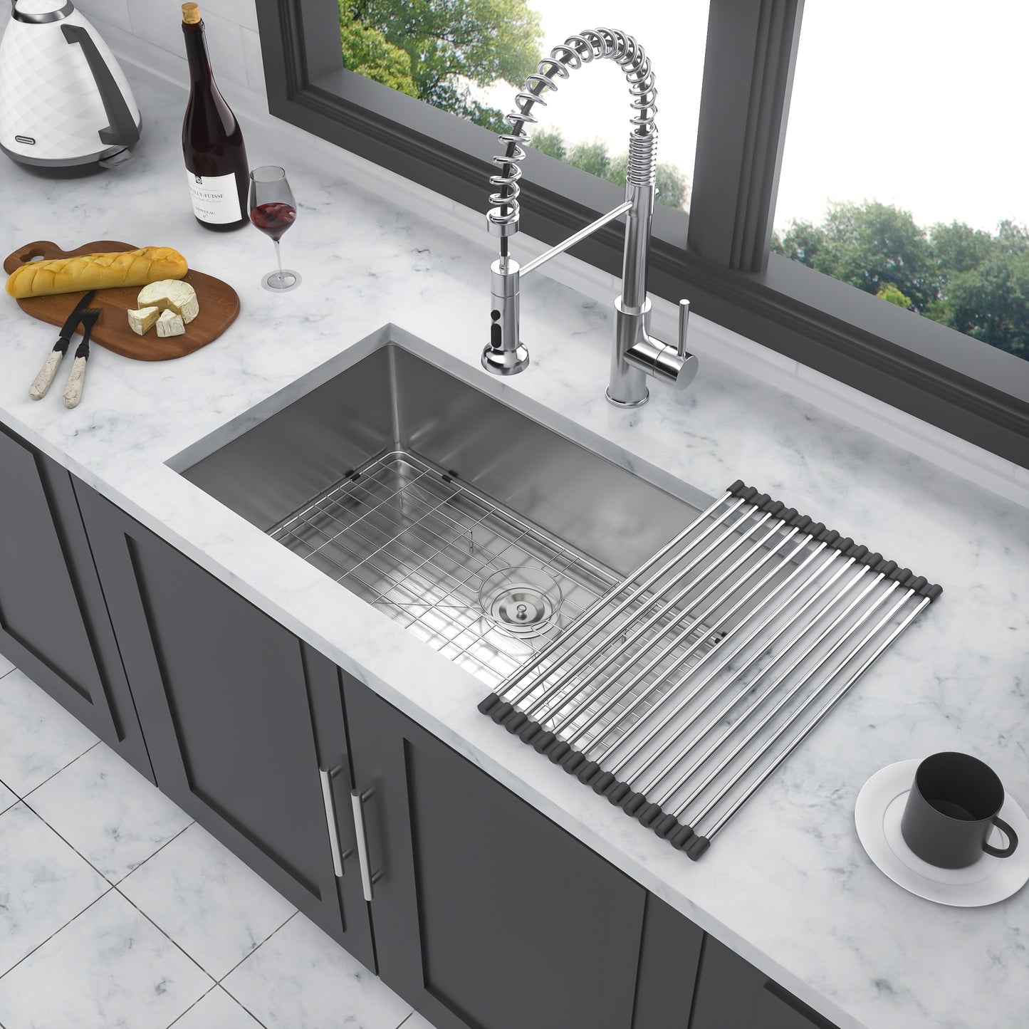 Undermount Kitchen Sink - Premium 33x19x10 Stainless Steel Sink with Drain Easily and Sound Proof Design