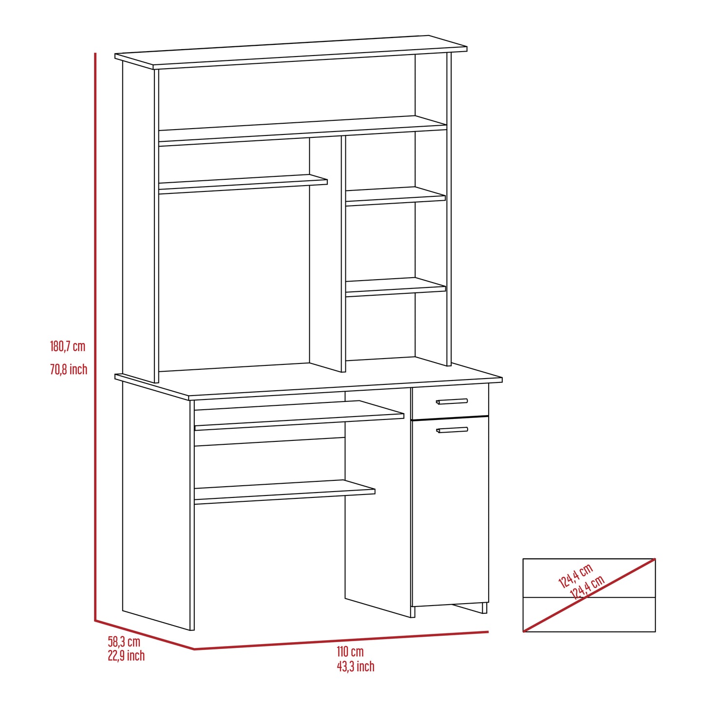 Gray Computer Workstation with Hutch and Storage