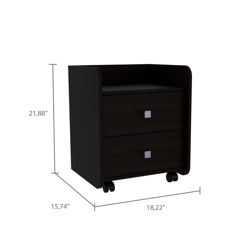 Aura Nightstand, Metal Handle, Two Drawers, Superior Top -Black