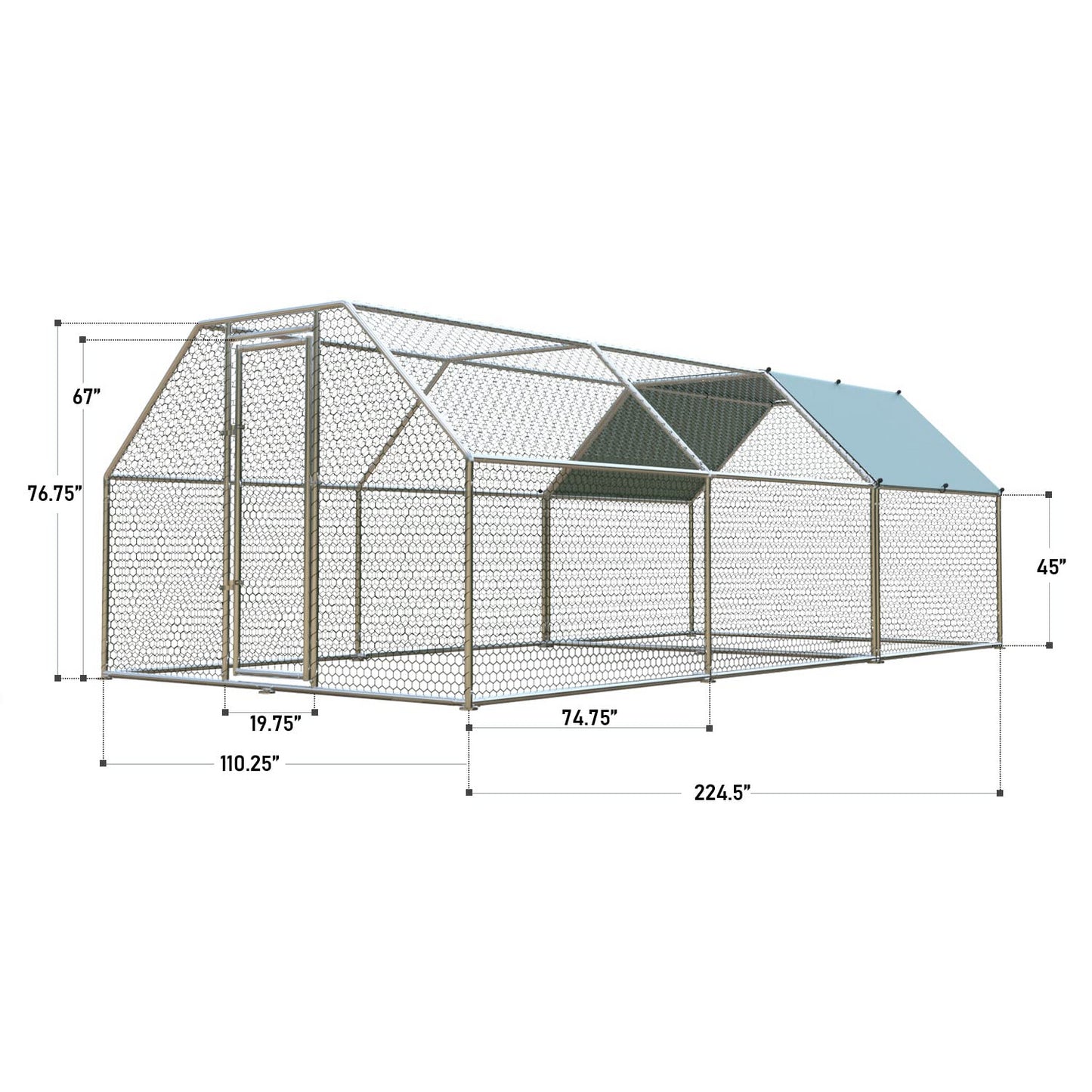 Metal Large Chicken Coop Walk-in Poultry Cage Large Chicken Run Flat Shaped Cage with Waterproof Anti-UltravioletCover, 1.26" Diameter Tube (9.8' L x 26.2' W x 6.4' H)