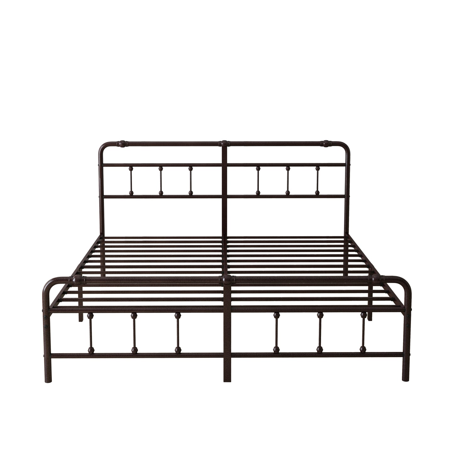 King Size Metal Platform Bed Frame with Victorian Style Wrought Iron-Art Headboard/Footboard, Deep Rustic Brown