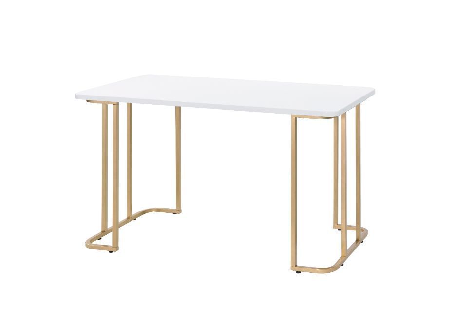 Elegant White and Gold Writing Desk - Contemporary Workspace Essential