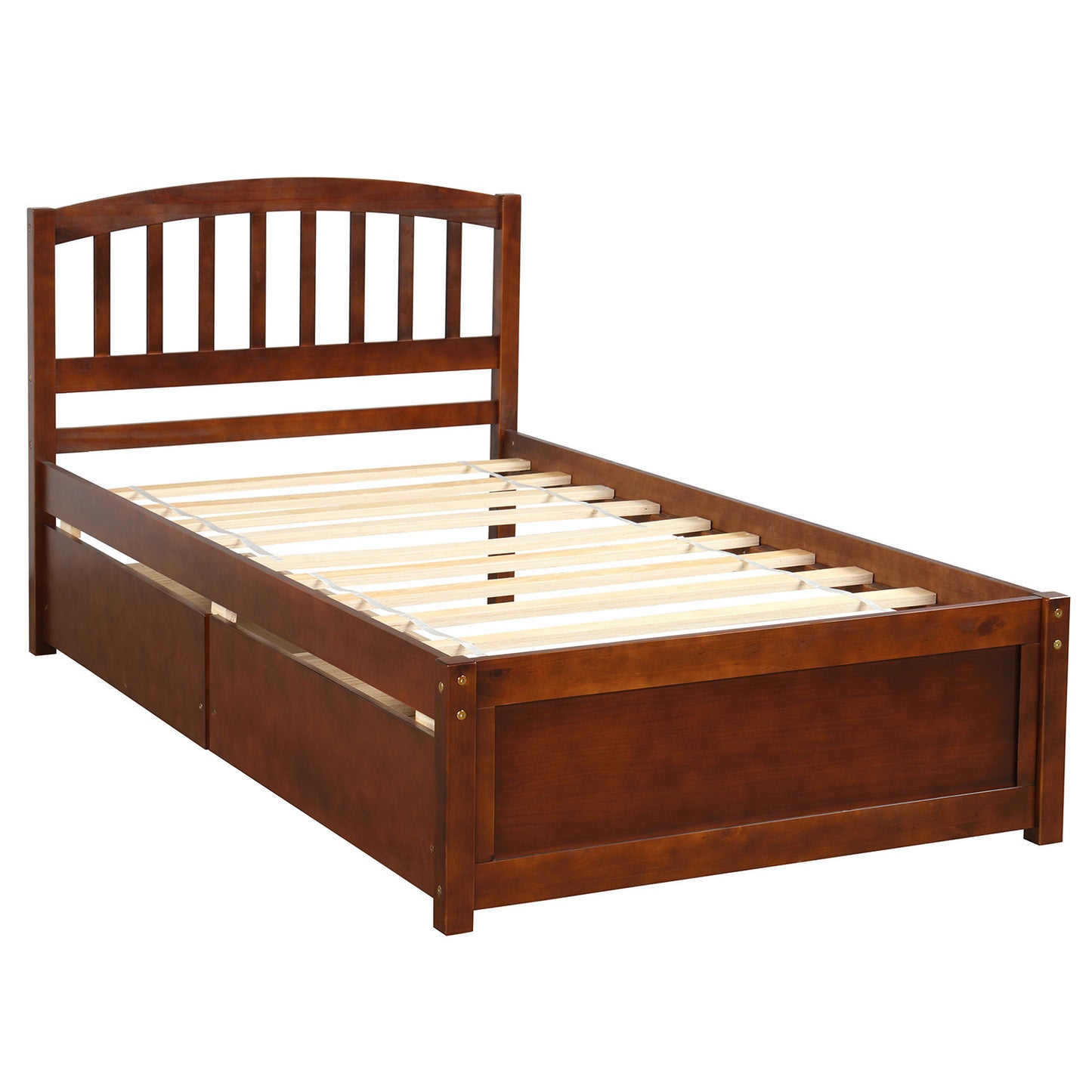 Twin Platform Storage Bed Wood Bed Frame with Two Drawers and Headboard, Walnut(Previous SKU: SF000062DAA)