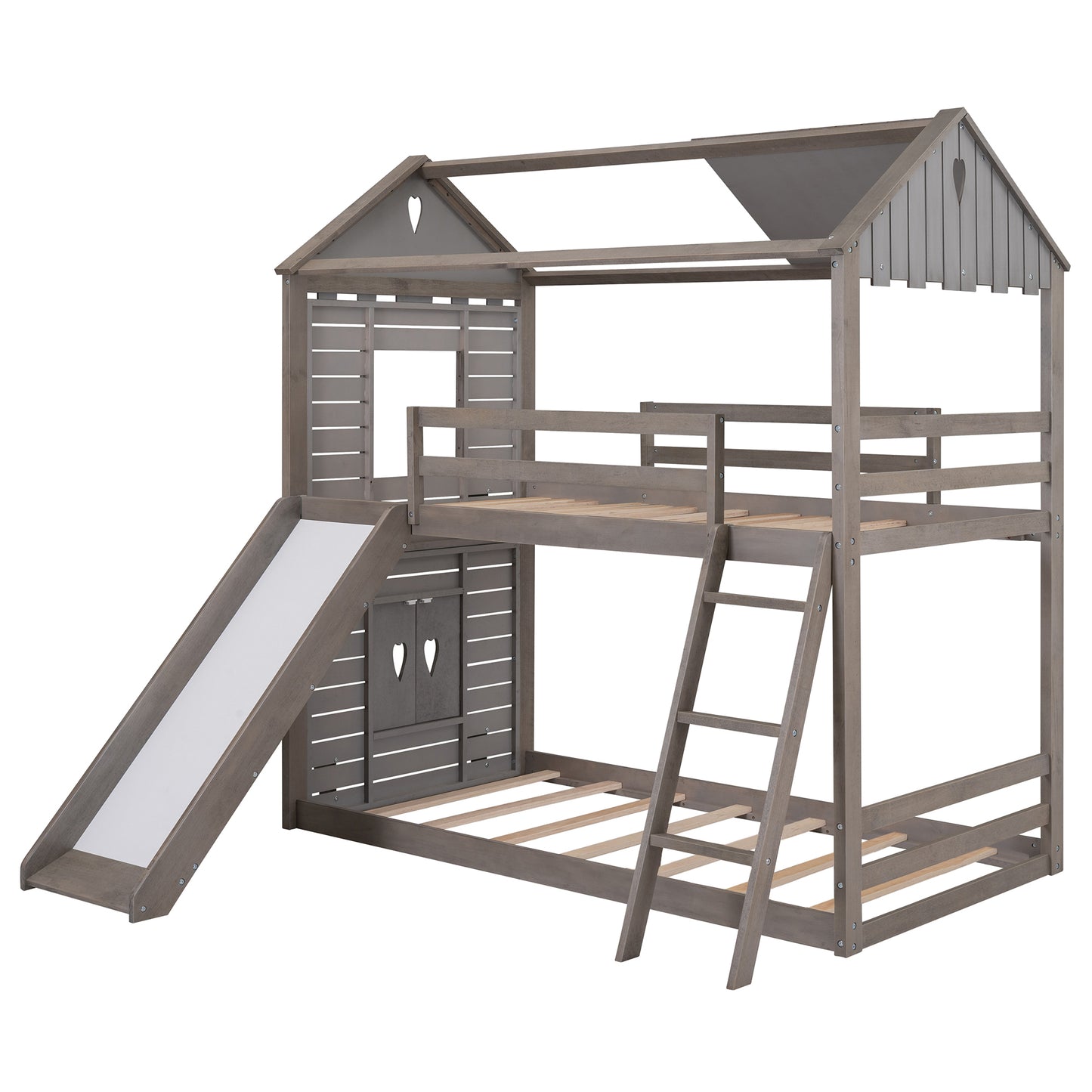 Roof and Window Twin Bunk Bed in Antique Gray Graphite