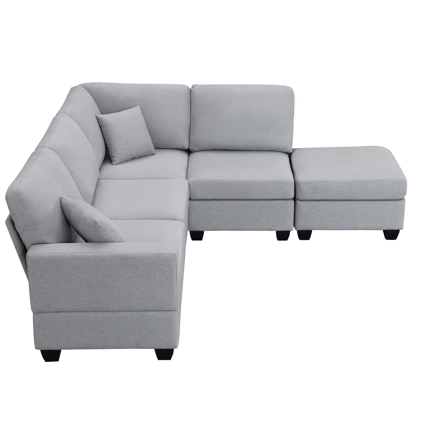 Modern 5-Seat Sectional Sofa Set with Convertible Ottoman