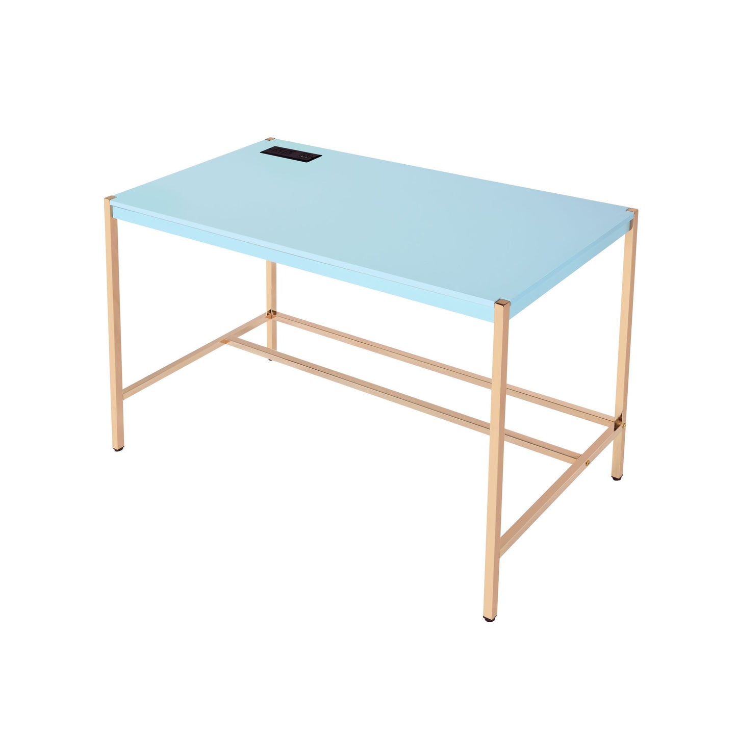 Midriaks Writing Desk: Chic Baby Blue and Gold Desk with USB Port