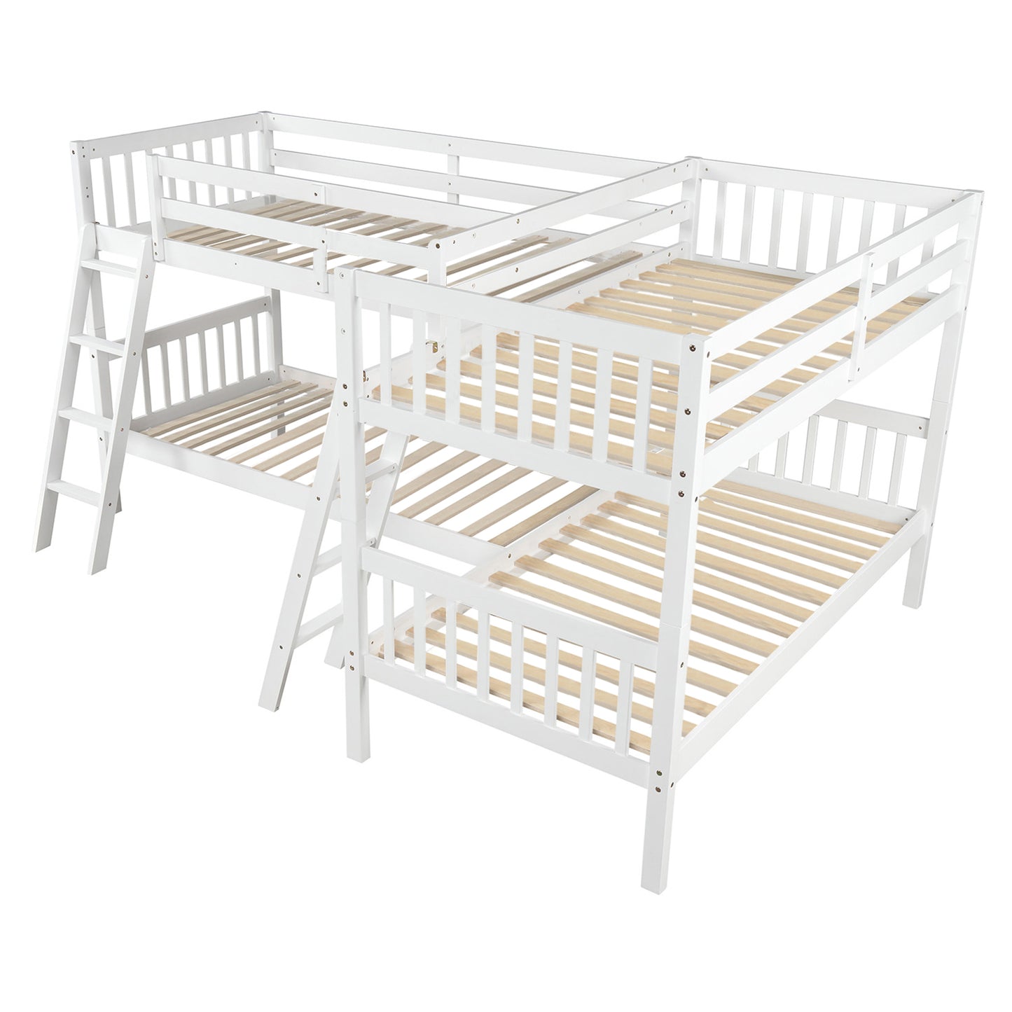 Double Decker White Bunk Bed with Versatile L-Shaped Design