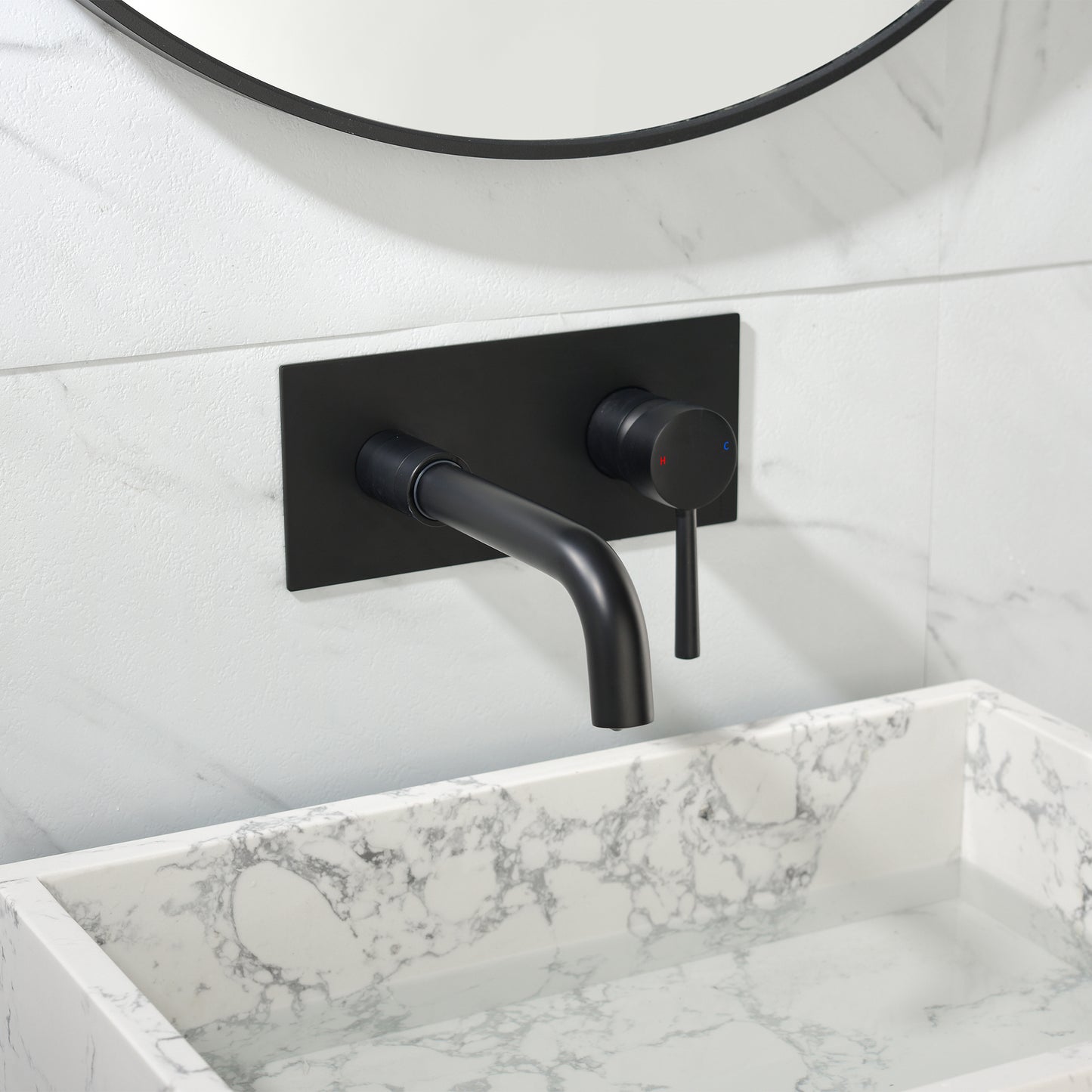 Sleek Matte Black Brass Wall Mounted Bathroom Faucet