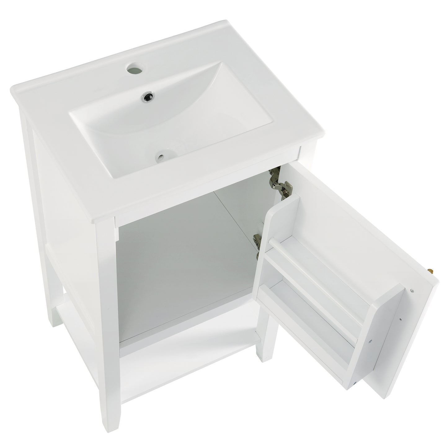 20" Bathroom Vanity with Sink, Bathroom Cabinet with Soft Closing Door, Storage Rack and Open Shelf, White